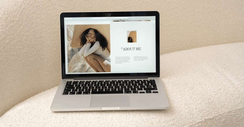 Laptop with an about us page on the screen